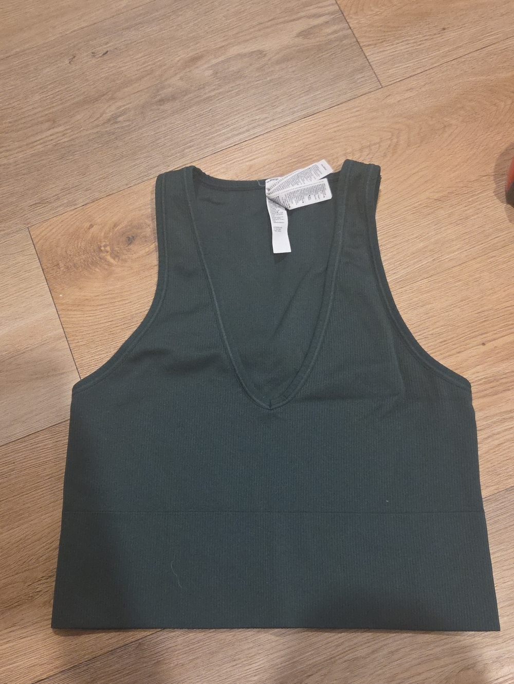 Athleta Forest Green Ribbed V-Neck Crop Tank